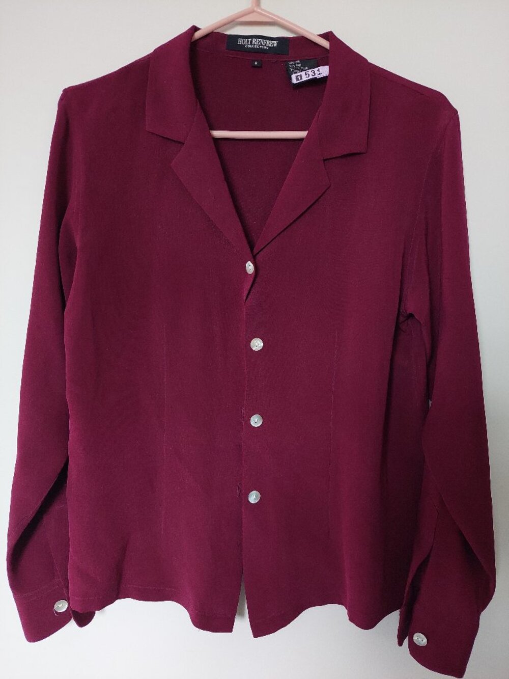 Holt Renfrew Collection Size 8 100% Silk Blouse  Burgundy